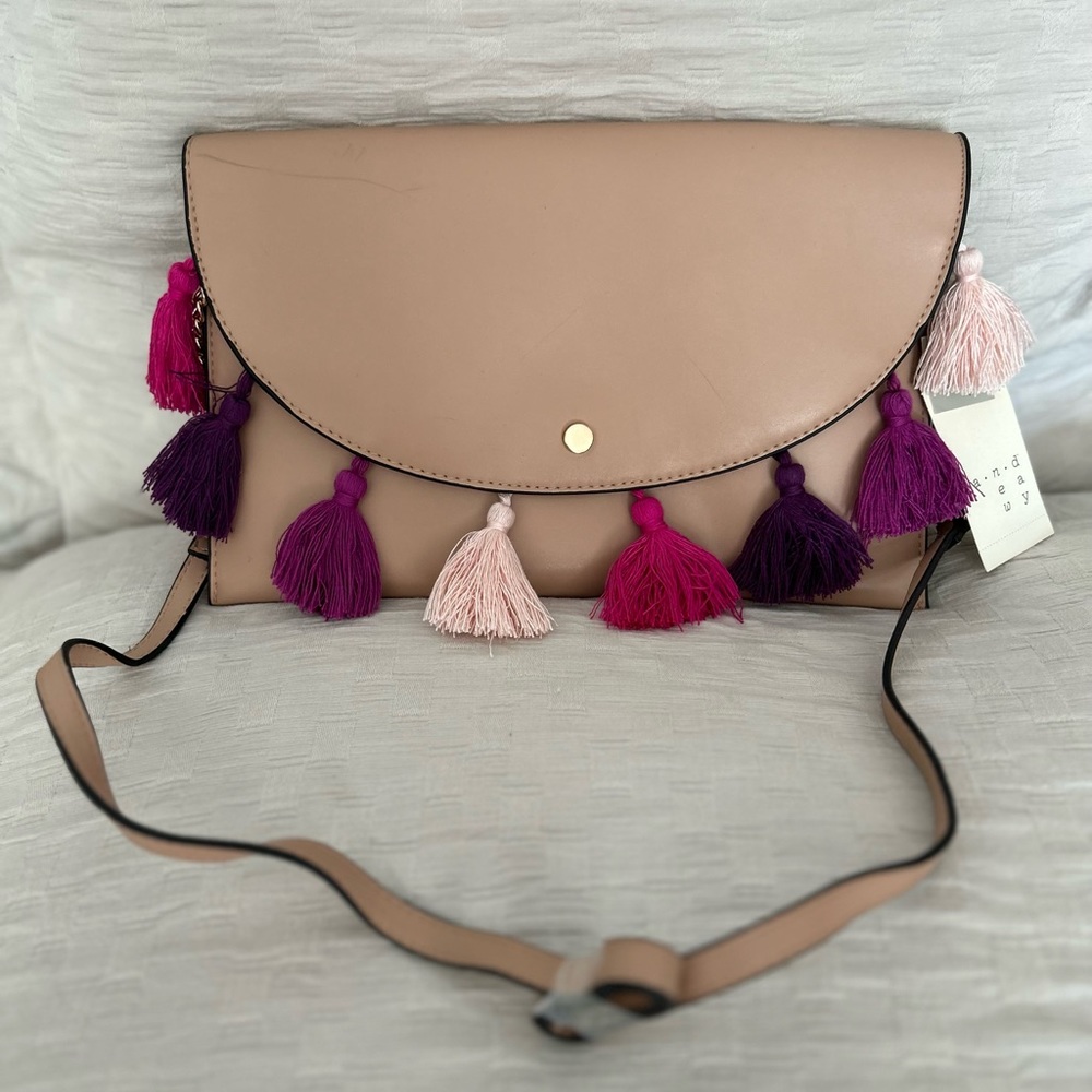 Convertible Shoulder/Clutch Bag with Colorful Tassels